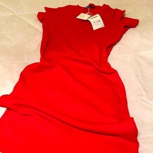 Basic Zara Ripped Dress in Red. Between Midi and Mini. Falls above knees. M.